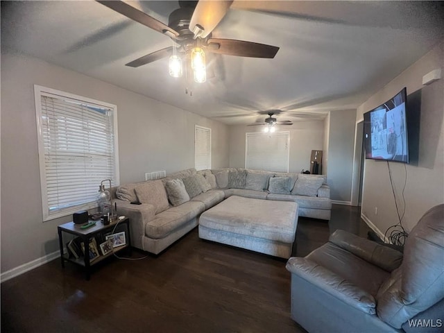 living room with dark wood-type flooring