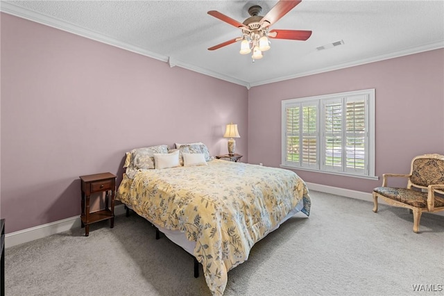 11147 Mountain Park Cir, Tuscaloosa, AL 35405 - bedroom with crown molding, carpet flooring, baseboards, ceiling fan, and a textured ceiling