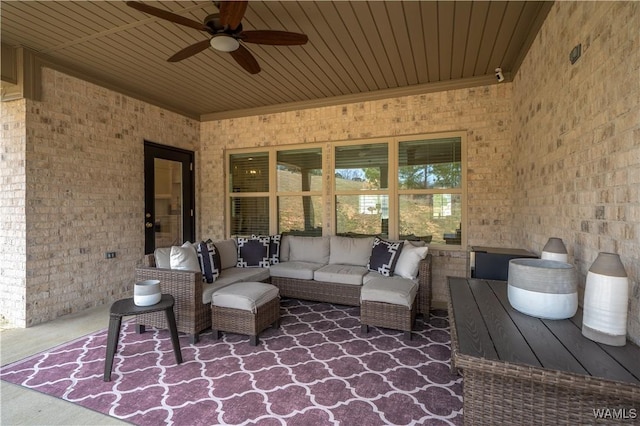 view of patio / terrace featuring an outdoor hangout area and a ceiling fan