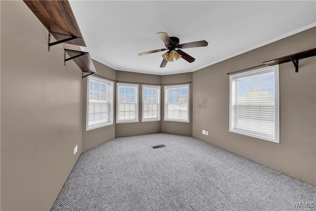 44 Maddox Rd, Nauvoo, AL 35578 - spare room featuring crown molding, carpet floors, a ceiling fan, and visible vents