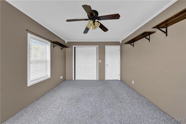 44 Maddox Rd, Nauvoo, AL 35578 - unfurnished bedroom featuring crown molding, two closets, a ceiling fan, and carpet