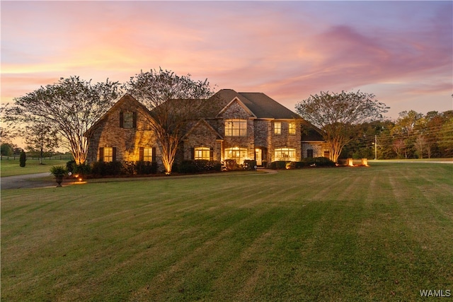 view of front of home with a yard