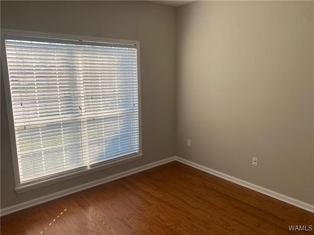 unfurnished room with a wealth of natural light, baseboards, and wood finished floors