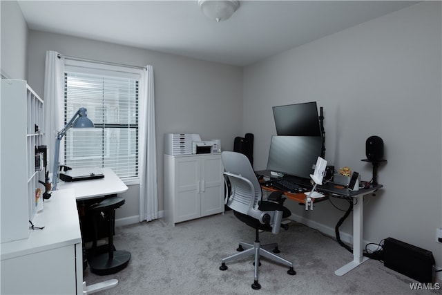 office area featuring light colored carpet