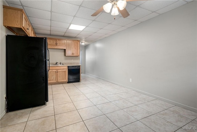 1212 12th St Unit 35, Tuscaloosa, AL 35401 - kitchen with a drop ceiling, light countertops, a ceiling fan, a sink, and black appliances