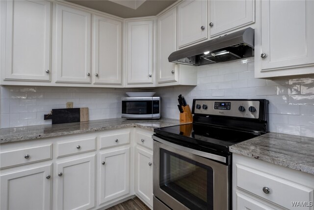 kitchen with white cabinetry and stainless steel appliances