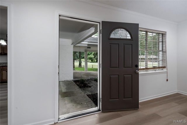 4205 Cloverdale Est, Northport, AL 35473 - entryway with ornamental molding, healthy amount of natural light, wood finished floors, and baseboards