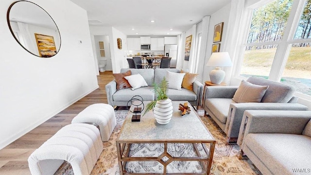 living room featuring hardwood / wood-style floors and a wealth of natural light