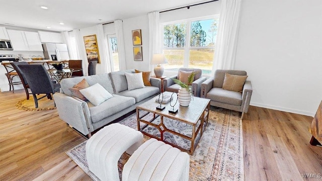 living room with light hardwood / wood-style floors