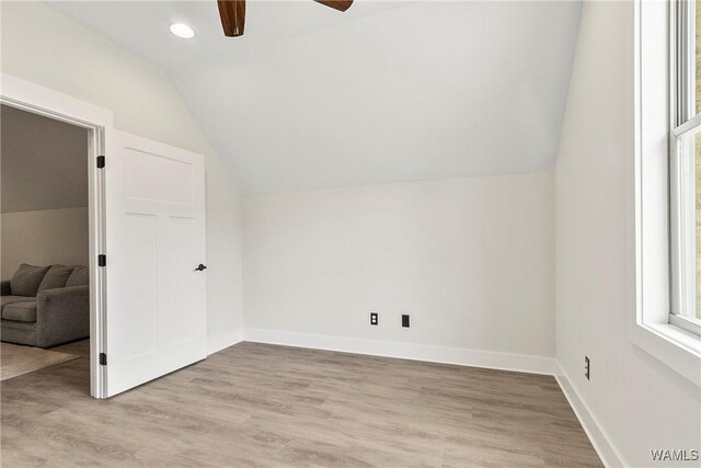 17505 Mormon Rd, Northport, AL 35475 - bonus room with vaulted ceiling, ceiling fan, light wood-style floors, baseboards, and recessed lighting