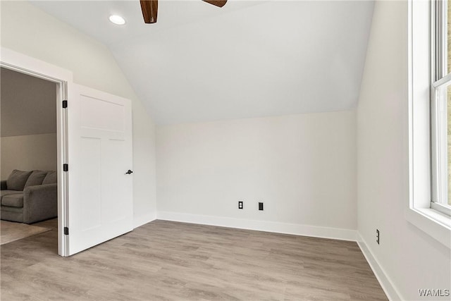 17505 Mormon Rd, Northport, AL 35475 - bonus room with vaulted ceiling, ceiling fan, light wood-style floors, baseboards, and recessed lighting