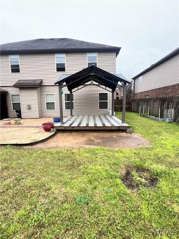 11627 Andrew Way, Tuscaloosa, AL 35405 - back of property featuring a gazebo, fence, a patio area, a deck, and a yard