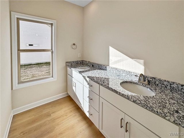 bathroom with vanity, hardwood / wood-style flooring, and plenty of natural light