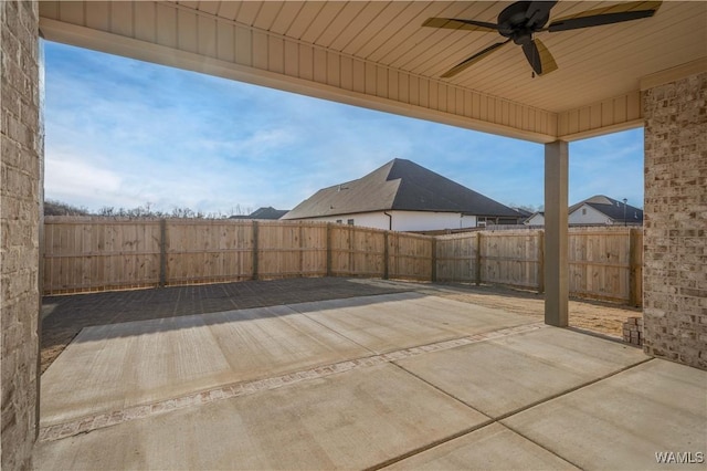 view of patio / terrace featuring a fenced backyard and ceiling fan