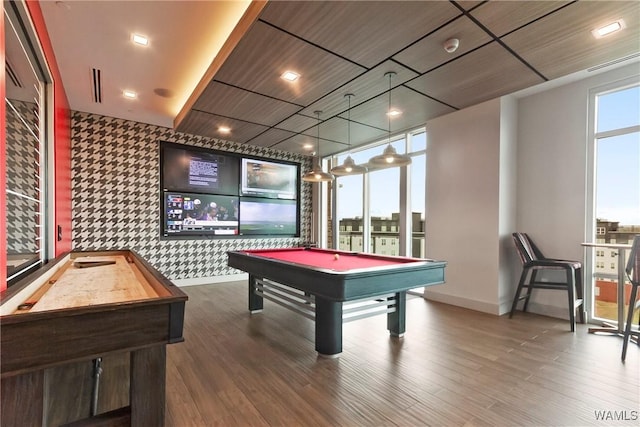 game room featuring hardwood / wood-style floors and pool table