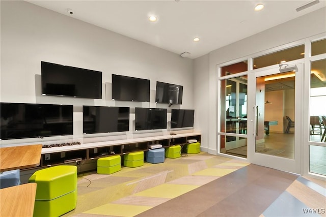 recreation room featuring french doors