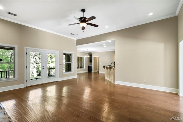 unfurnished living room featuring recessed lighting, visible vents, baseboards, and wood finished floors