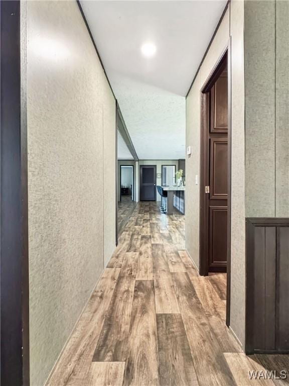 234 Broad Leaf Cir, Moundville, AL 35474 - hallway with wood finished floors and a textured wall