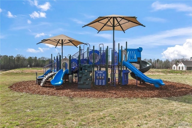 view of play area with a yard