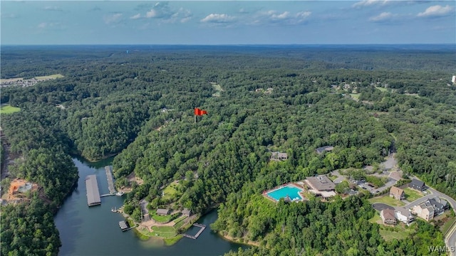 aerial view with a view of trees and a water view