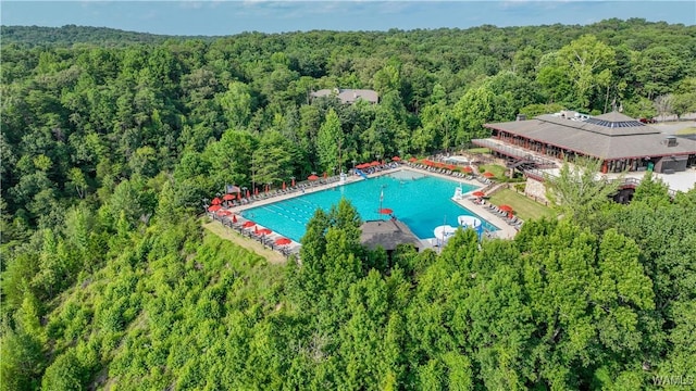 aerial view with a wooded view