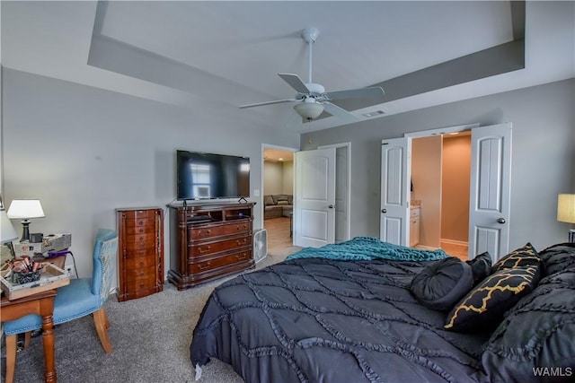 13024 Brookview Way, Northport, AL 35473 - carpeted bedroom featuring ceiling fan, visible vents, and a raised ceiling