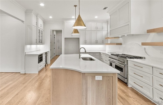 13952 Watercolor Pointe, Northport, AL 35475 - kitchen featuring crown molding, white cabinets, open shelves, a sink, and dark wood-type flooring