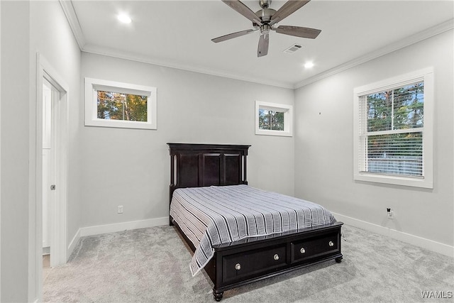 11480 Saint Joseph St, Northport, AL 35475 - carpeted bedroom with crown molding, baseboards, recessed lighting, and ceiling fan