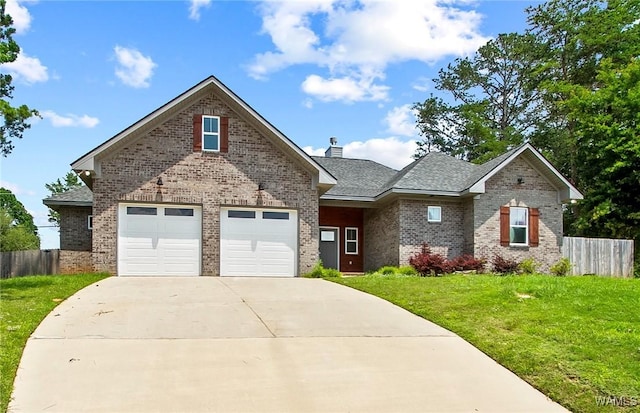 11480 Saint Joseph St, Northport, AL 35475 - view of front of property with brick siding, concrete driveway, a garage, and a chimney
