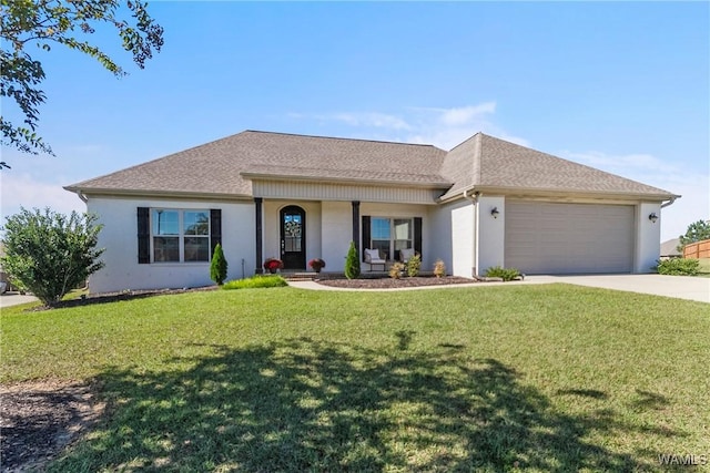 13862 Willow View Ln, Northport, AL 35475 - view of front of property featuring a porch, stucco siding, a front lawn, an attached garage, and driveway
