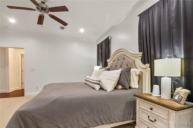 13862 Willow View Ln, Northport, AL 35475 - bedroom featuring ornamental molding, a ceiling fan, and recessed lighting