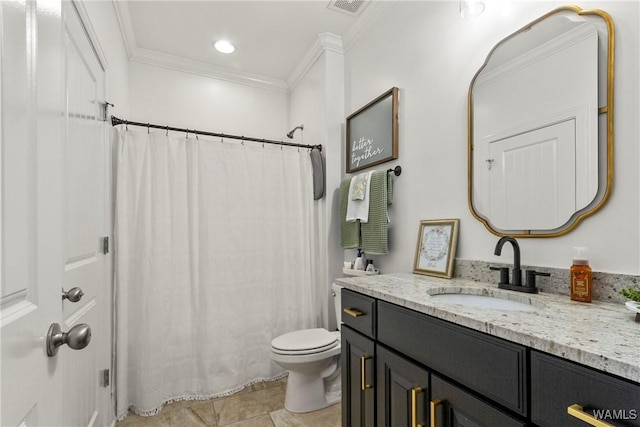 13862 Willow View Ln, Northport, AL 35475 - bathroom featuring ornamental molding, vanity, a shower with curtain, and tile patterned flooring