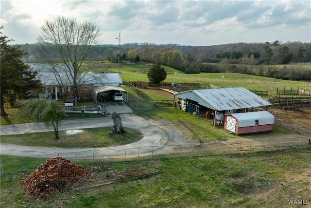 aerial view featuring a rural view