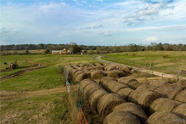 view of yard featuring a rural view and fence