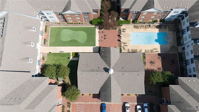 drone / aerial view with a residential view