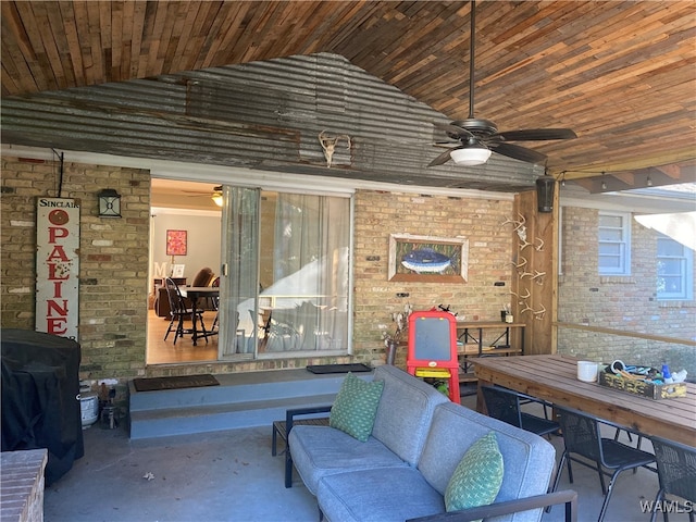 view of patio / terrace with a grill, ceiling fan, and an outdoor hangout area