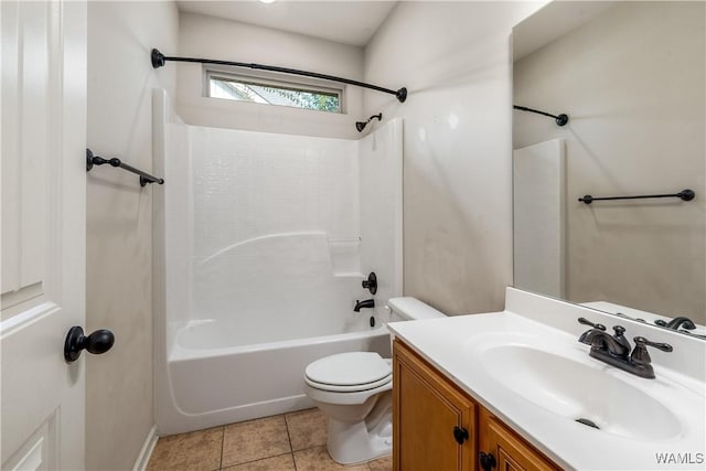 full bathroom with tile patterned flooring, shower / bathing tub combination, vanity, and toilet