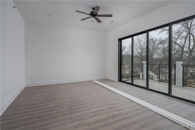 empty room featuring ceiling fan and wood-type flooring