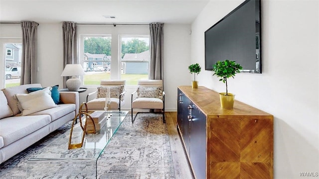 living area with dark wood-type flooring