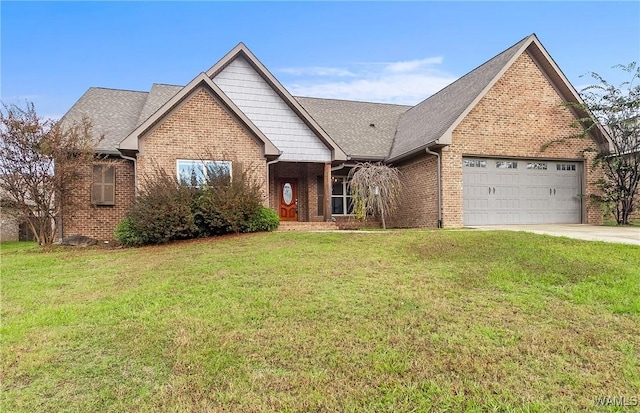 view of front facade with a garage and a front lawn