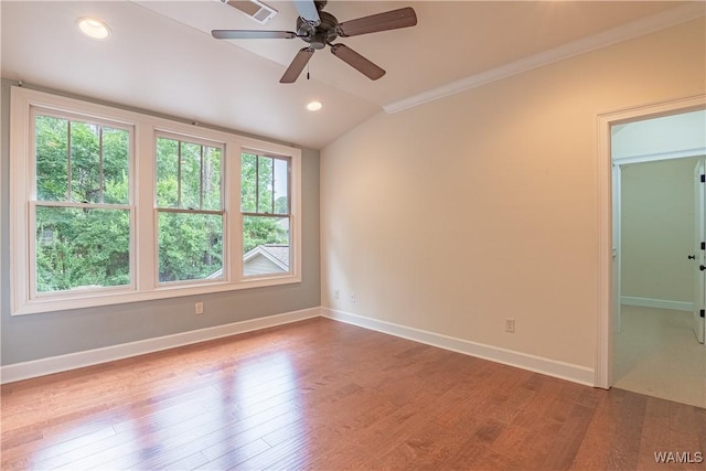 890 Founders St, Tuscaloosa, AL 35406 - empty room with wood finished floors, ceiling fan, lofted ceiling, crown molding, and recessed lighting