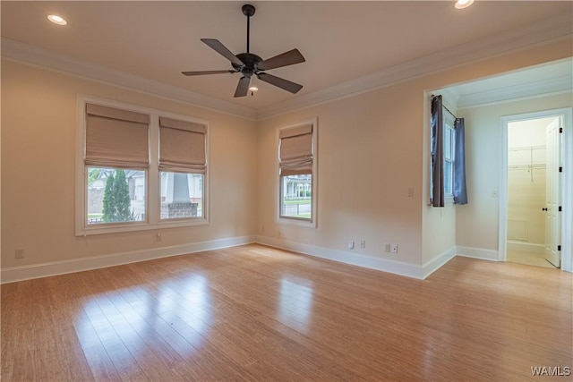 890 Founders St, Tuscaloosa, AL 35406 - empty room featuring light wood-style flooring, ceiling fan, crown molding, and recessed lighting