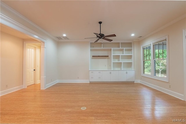 890 Founders St, Tuscaloosa, AL 35406 - empty room featuring crown molding, light wood-style floors, ceiling fan, and recessed lighting