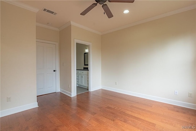 890 Founders St, Tuscaloosa, AL 35406 - spare room featuring a ceiling fan, wood finished floors, recessed lighting, and crown molding