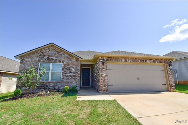 view of front of home with a front lawn and a garage