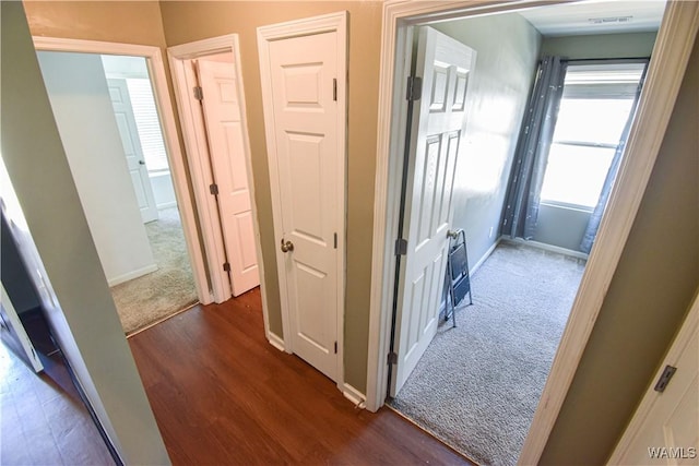 corridor featuring dark hardwood / wood-style floors