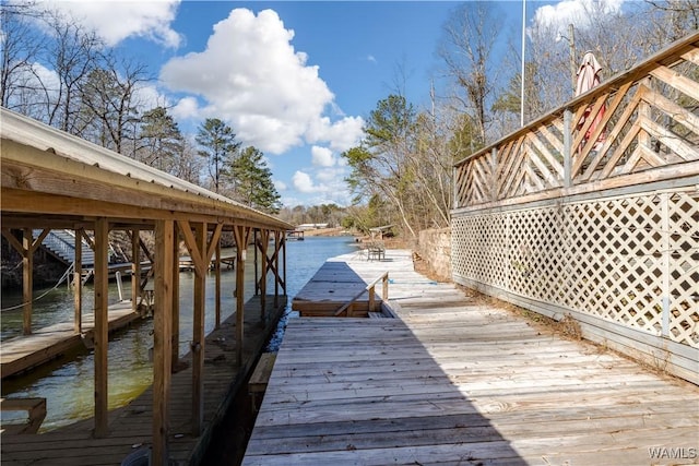 dock area with a water view