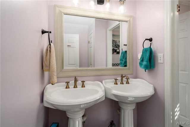 bathroom with ornamental molding and sink