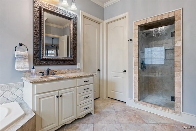 3610 Harbor Ridge Way, Tuscaloosa, AL 35406 - full bath featuring a stall shower, ornamental molding, vanity, and a bath
