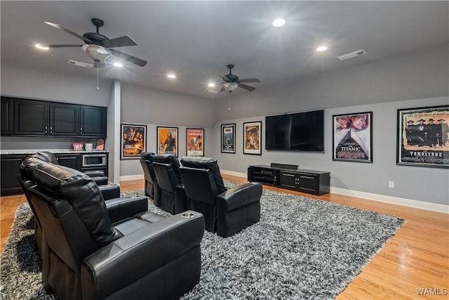 3610 Harbor Ridge Way, Tuscaloosa, AL 35406 - home theater room with a ceiling fan, light wood-type flooring, recessed lighting, and baseboards